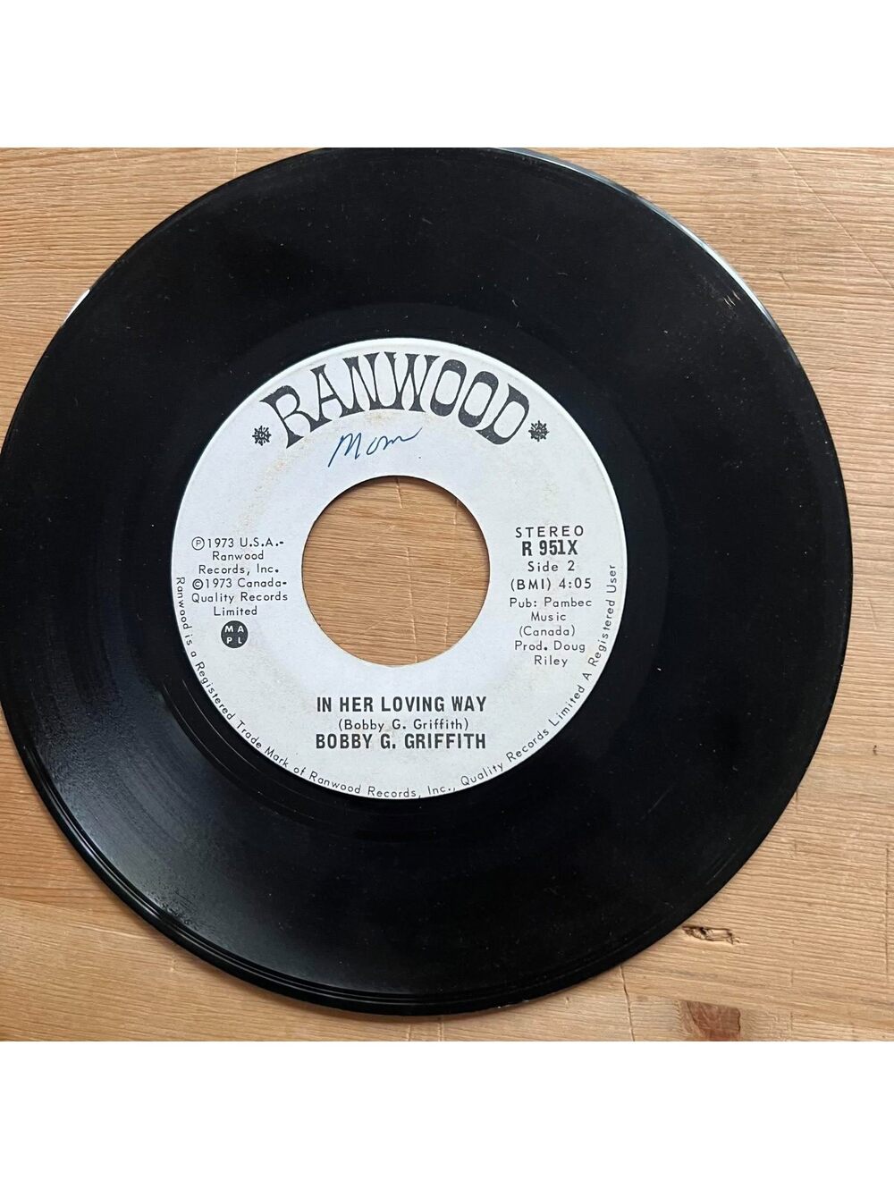 Bobby G. Griffith - In her Loving Way/The Badger's Song 45rpm VG+ R18